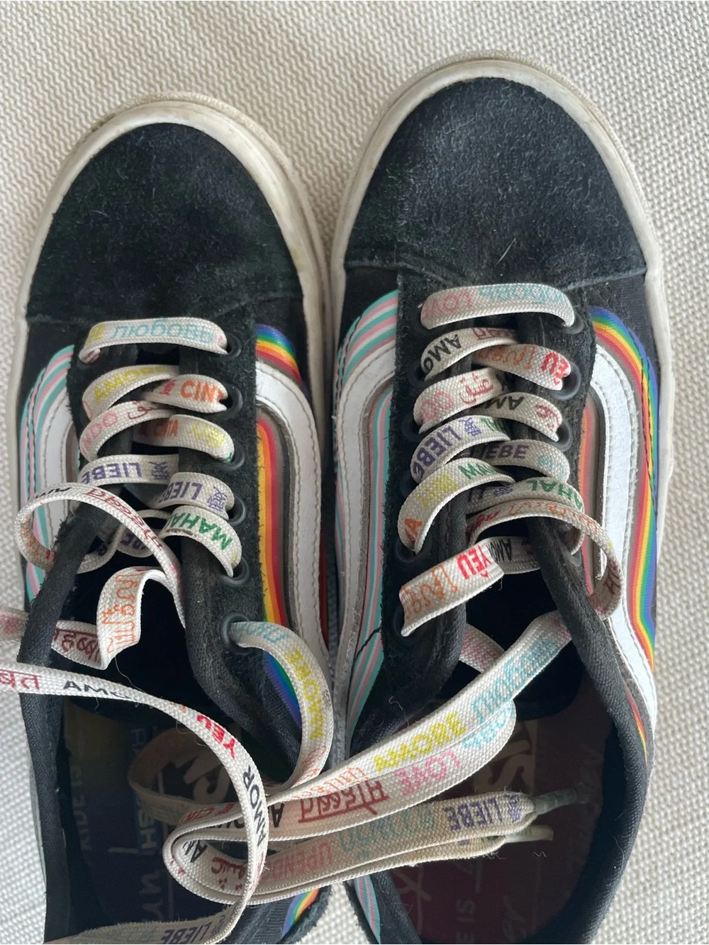 Vans Old Skool Sentry Pride Platform Black Suede Rainbow Stripe Skate Shoes